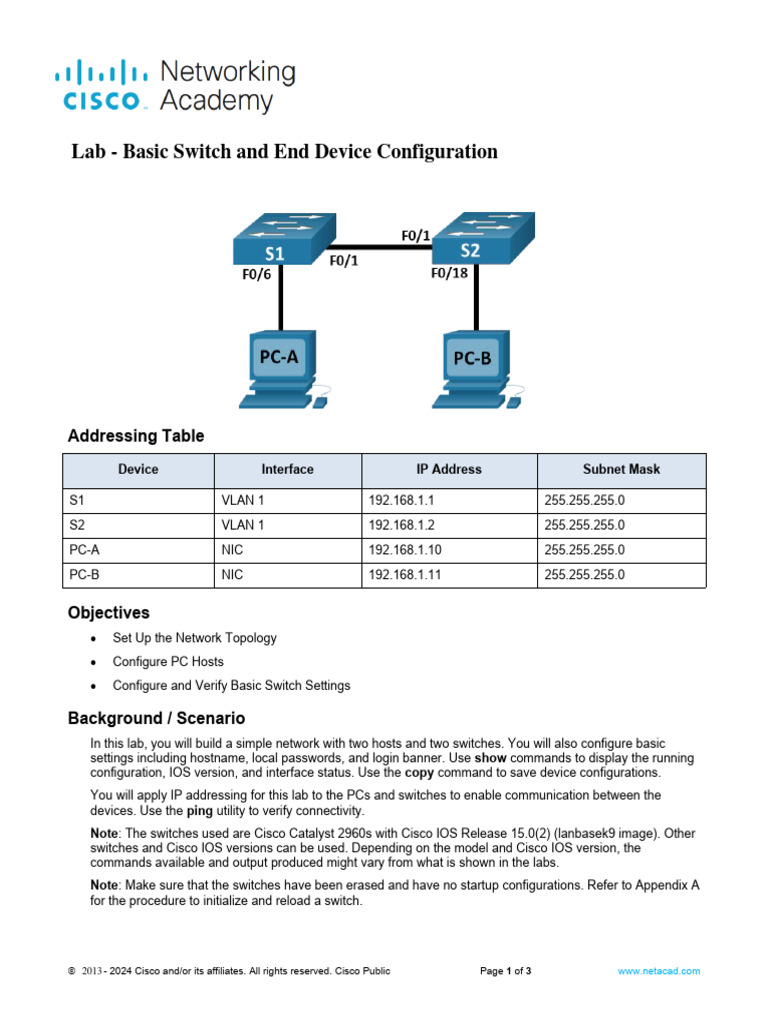 Basic Switch and Device Configuration Lab | PDF | Computer Network ...