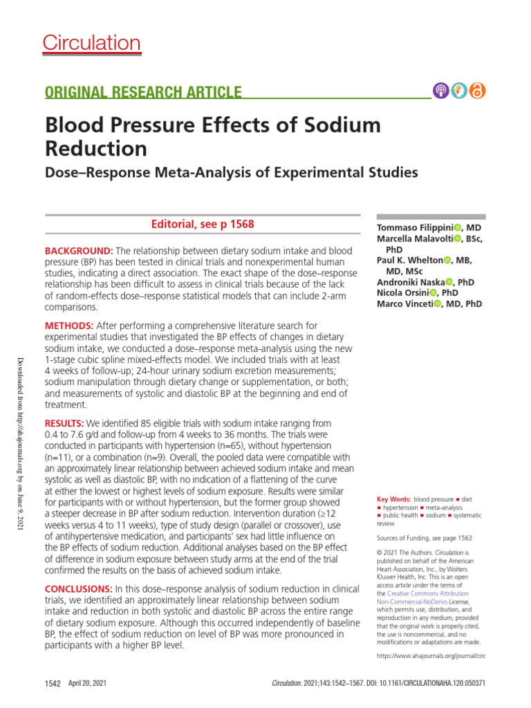 2020 CIRC Blood Pressure Effects of Sodium Reduction | PDF | Blood ...