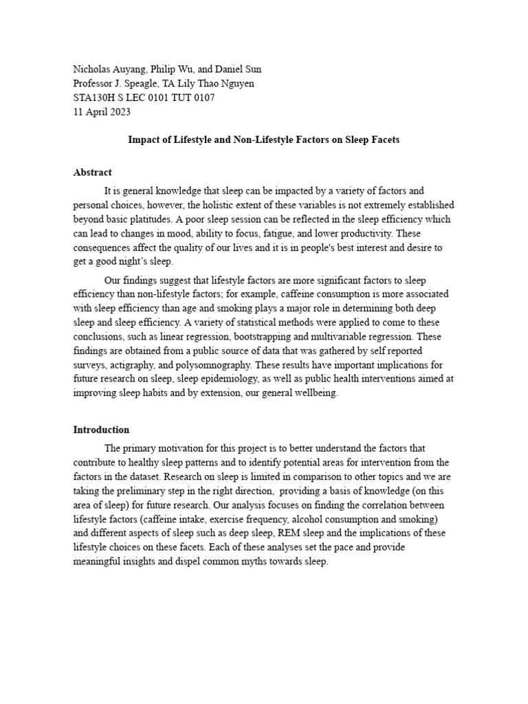 Lifestyle Factors Impacting Sleep Quality | PDF | Regression Analysis ...