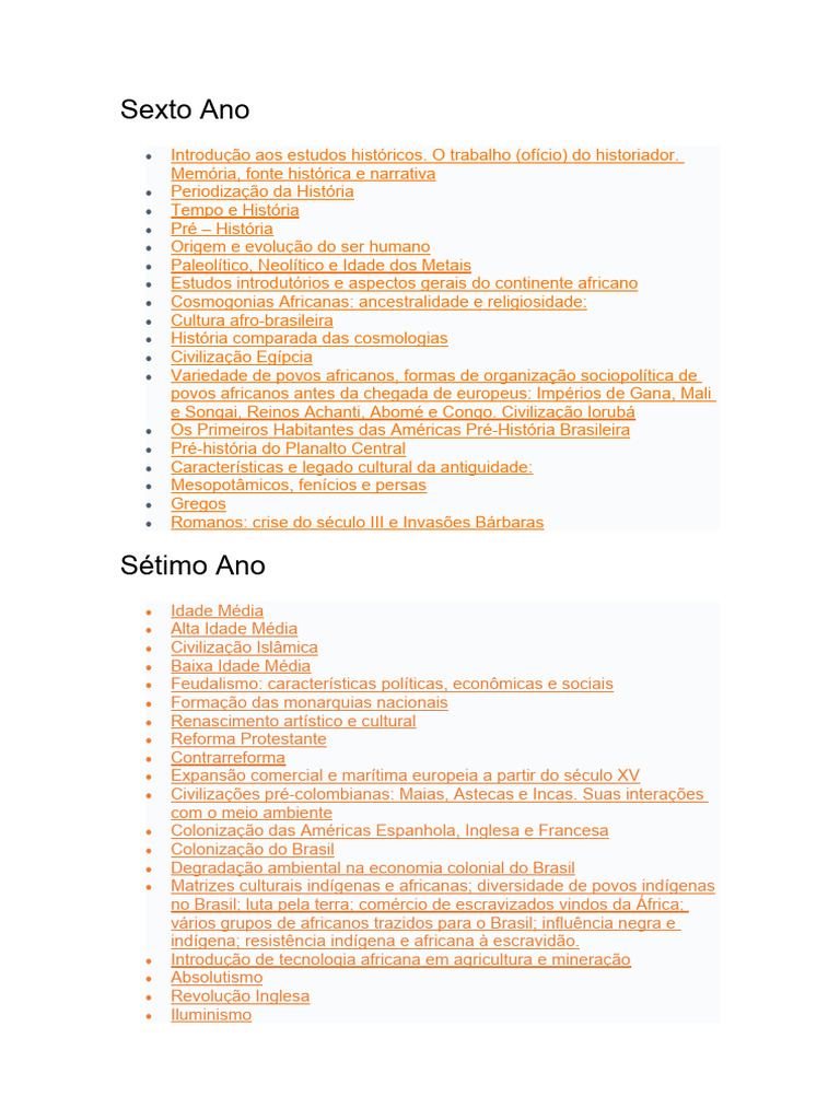 Lista de Conteúdos História Ensino Fundamental | PDF | História Antiga ...