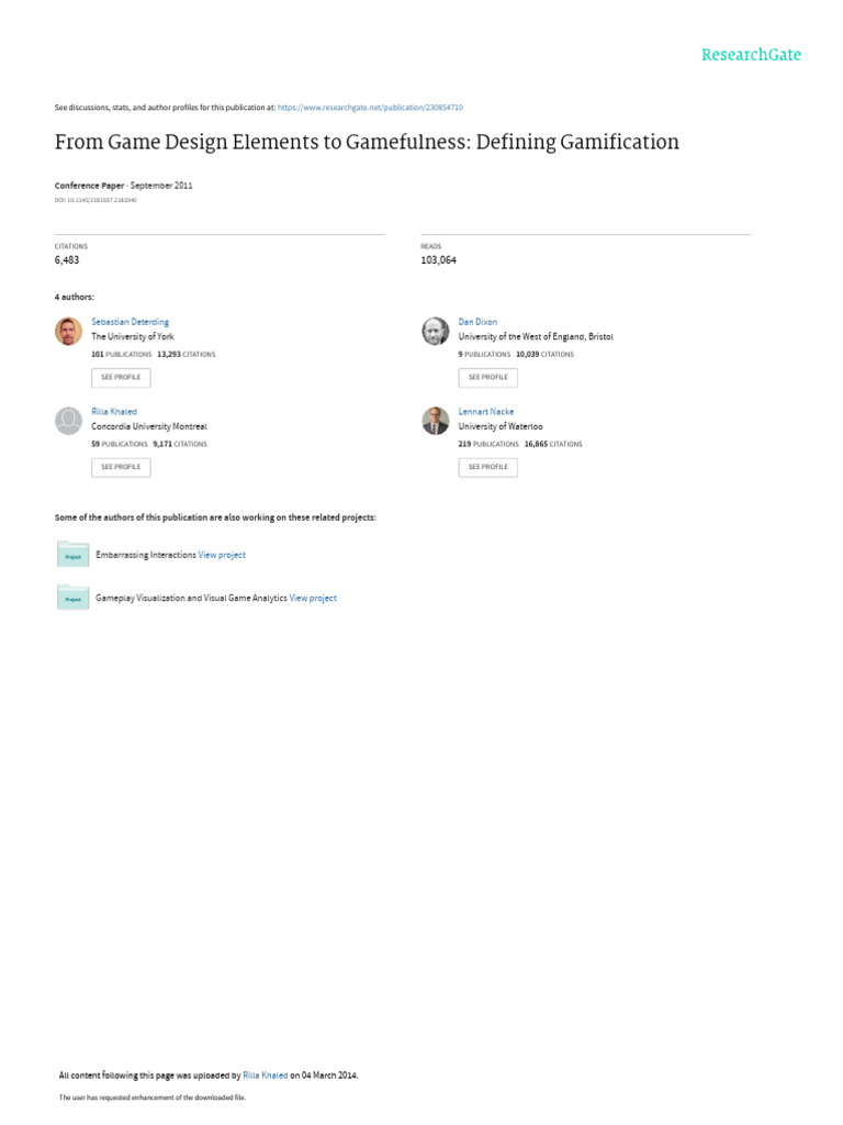 From Game Design Elements To Gamefulness Defining Gamification | PDF ...