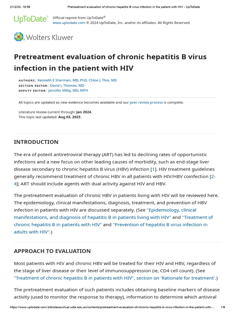 Pretreatment Evaluation of Chronic Hepatitis B Virus Infection in The ...
