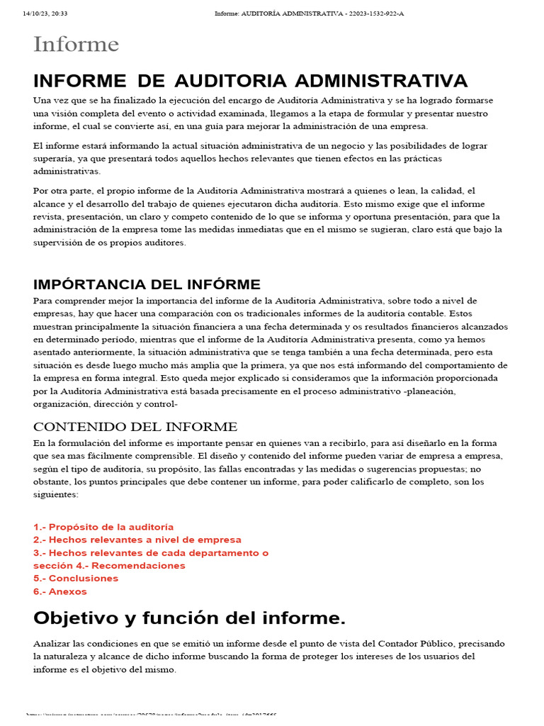 Informe | PDF | Auditoría | Contralor
