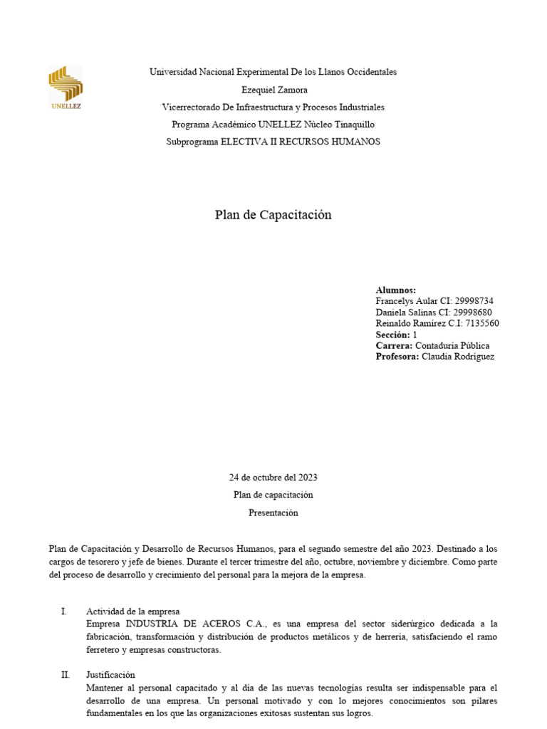 Plan de Capacitación en Recursos Humanos | PDF | Business | Venezuela