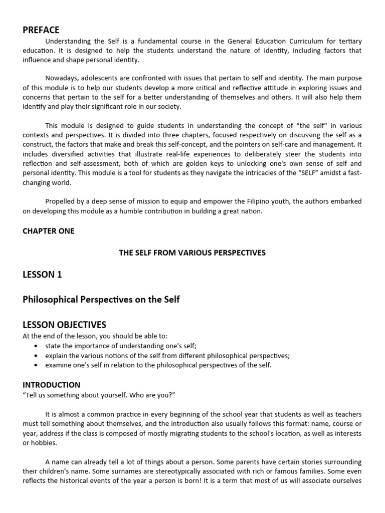GE 1 Undersanding The Self Chapter 1 Lesson 1 | Download Free PDF ...