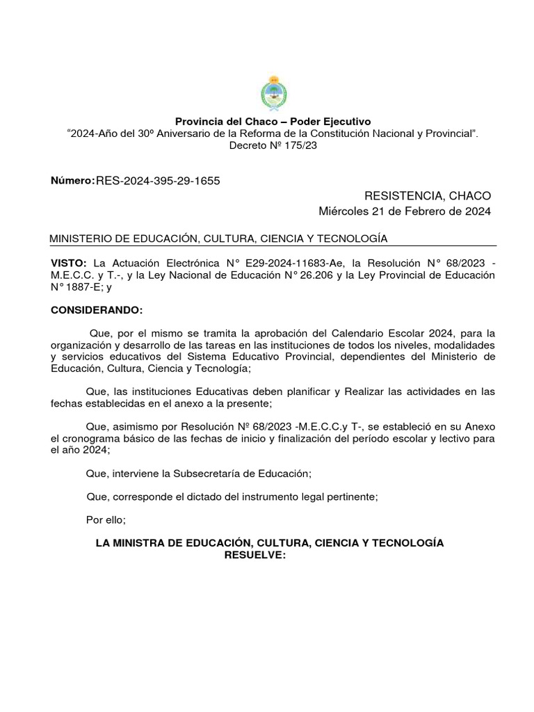 Calendario Escolar 2024 PDF