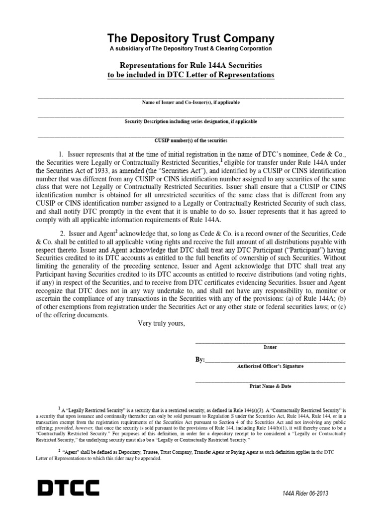 144A Rider | PDF | Securities (Finance) | Securities Act Of 1933