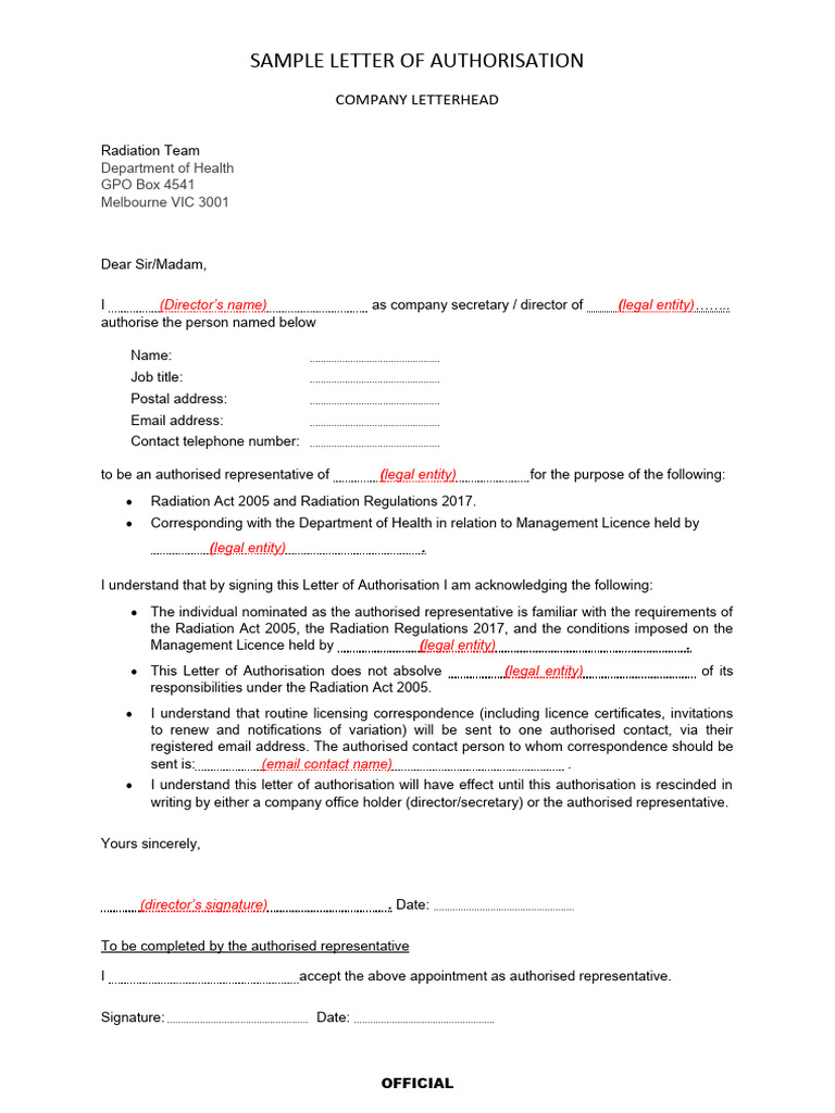 Sample Authorization Letter Template | PDF