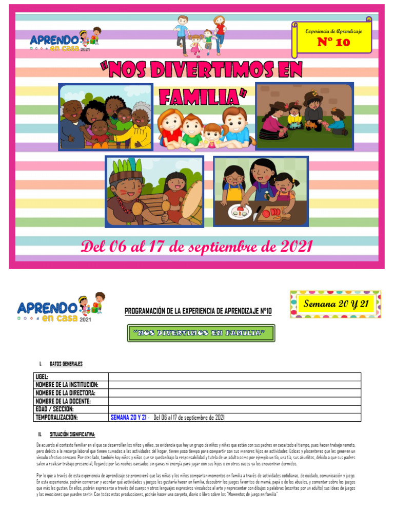 Planificador Nos Divertimos en Familia Del 06 Al 17 de Setiembre 3,4,5 ...