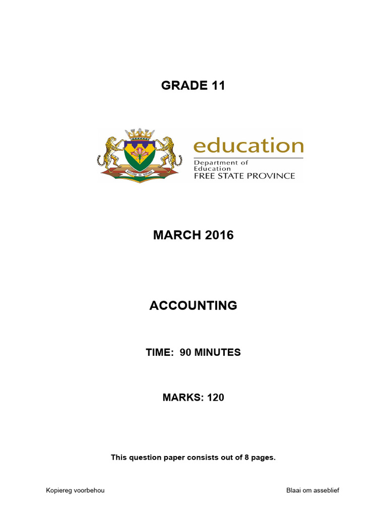 Grade 11 Accounting Exam Paper | PDF | Depreciation | Debits And Credits
