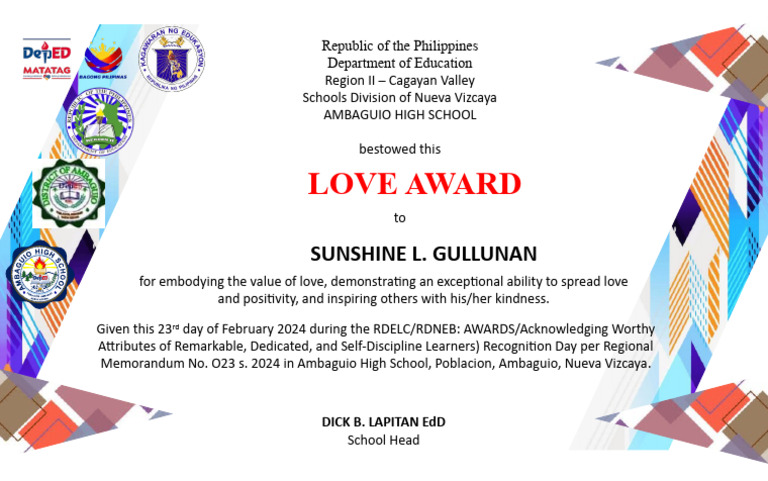 Love Award for Sunshine Gullunan | PDF