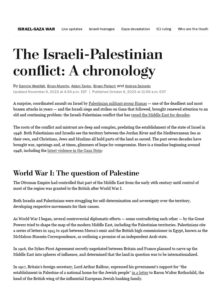 History of The Israeli-Palestine Conflict - A Chronology - The ...