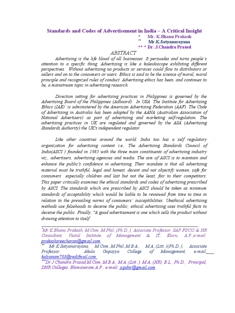 Code of Ethics in Indian Advertising | PDF | Advertising | Morality