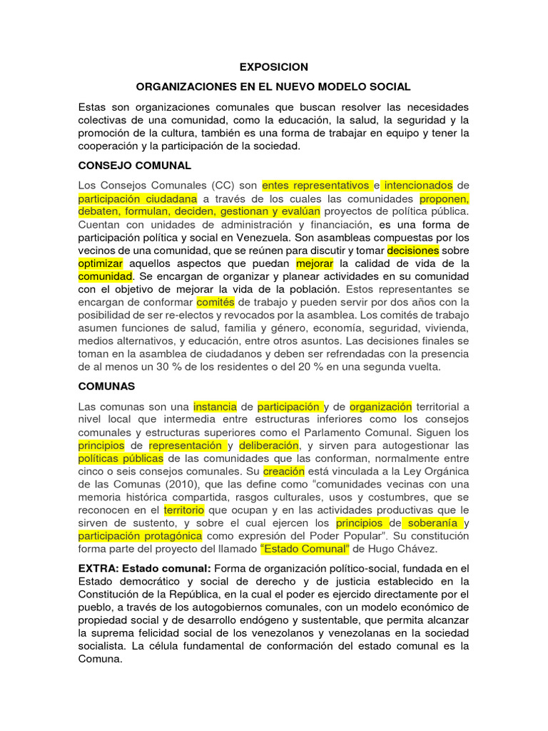 Organizaciones En El Nuevo Modelo Social Pdf Universidad Venezuela