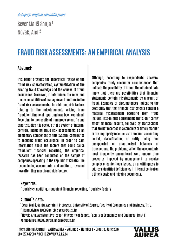 Fraud Risk Assessment: An Empirical Analysis | PDF | Internal Control ...
