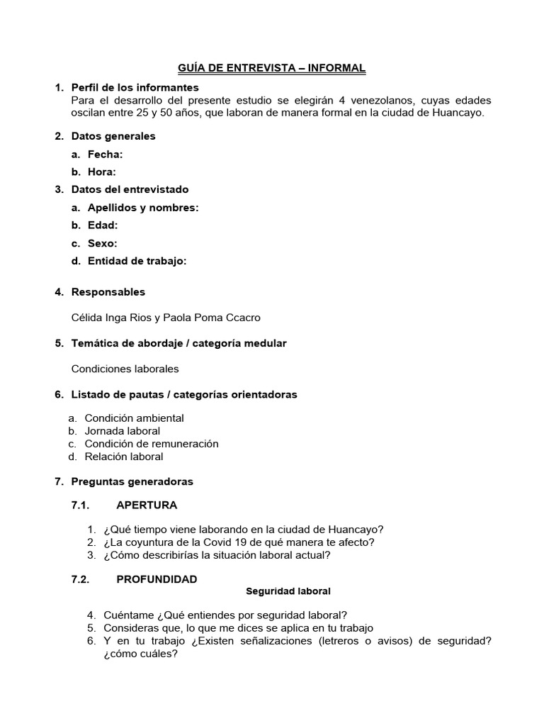 Guía de Entrevista - Informal | PDF