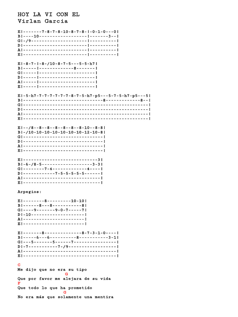 Hoy La Vi Con El Letra Acordes Tabs Irving Alvarez | PDF