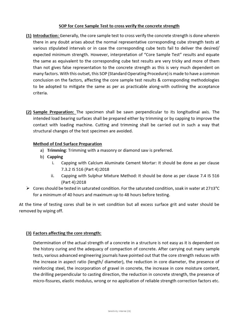 Core Sample Testing SOP for Concrete Strength | PDF | Strength Of ...