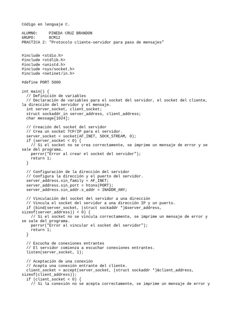Protocolo Cliente-Servidor en C | PDF | Zócalo de red | Telecomunicaciones