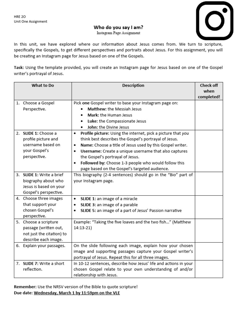 Assignment instagram page pdf gospels jesus
