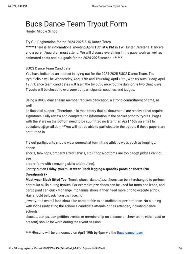 Tryouts Form 2024 2025 Pdf