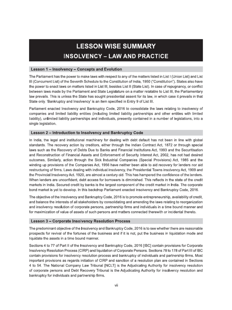6 Insolvency Bankruptcy Code 2016 Summary Notes Pdf