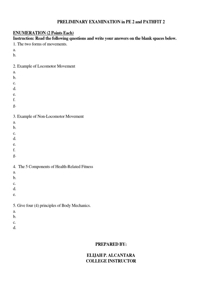 PE 2 and PATHFIT 2 Exam Questions | PDF | Teaching Methods & Materials ...