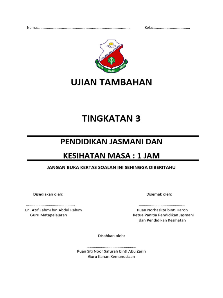 UASA PJPK TING 3 2nd | PDF