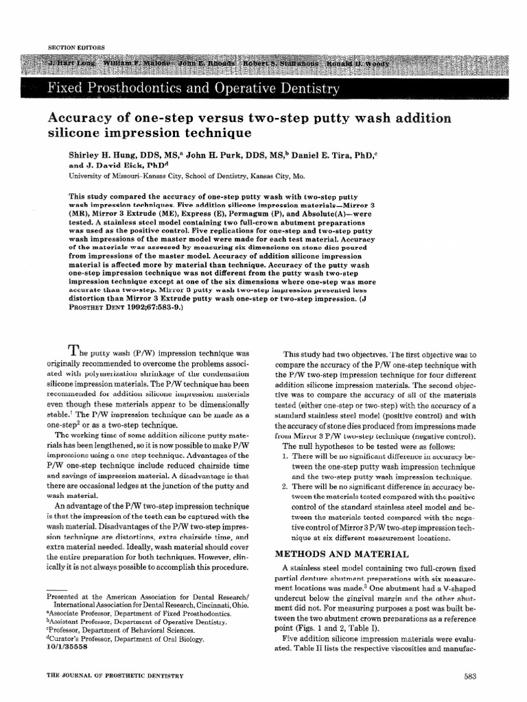 Accuracy of OneStep Versus TwoStep Putty Wash Addition Silicone