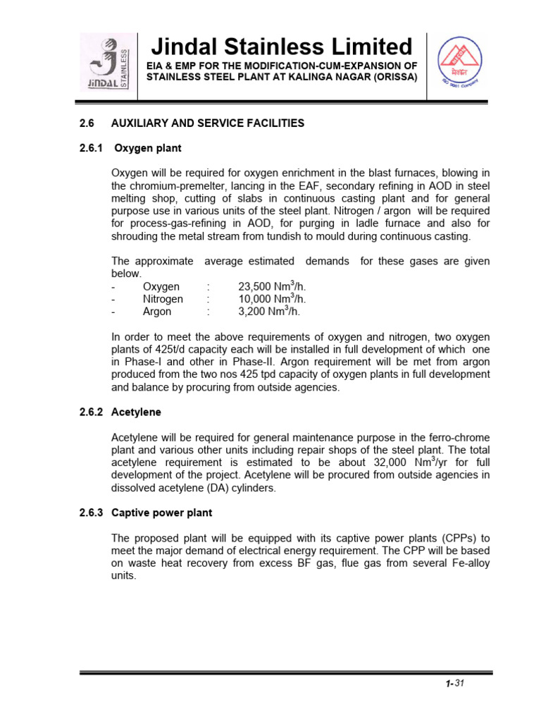 EIA for Jindal Stainless Plant Expansion | PDF | Environmental Impact ...