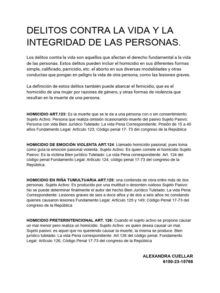 Delitos contra la vida e integridad personal | PDF | Homicidio | Ley común
