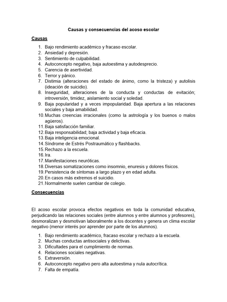 Causas y consecuencias del acoso escolar descargar gratis pdf salud