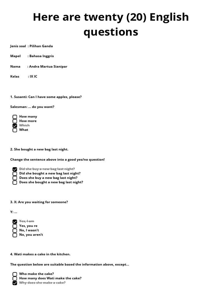 Here Are Twenty (20) English Questions - 20240215 - 205627 - 0000 | PDF ...