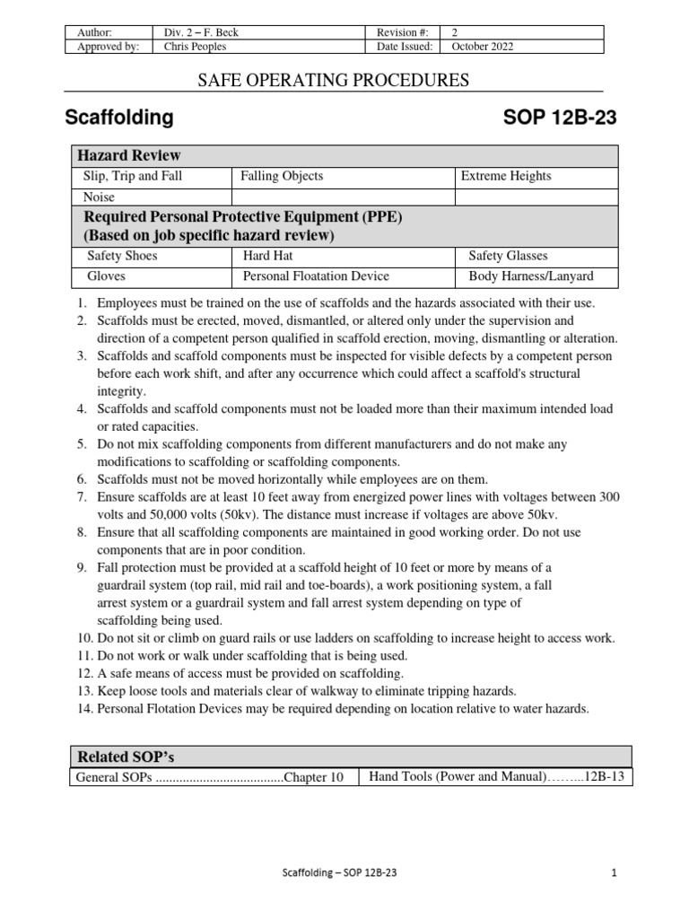 SOP 12B-23 Scaffolding | PDF | Scaffolding | Occupational Safety And Health
