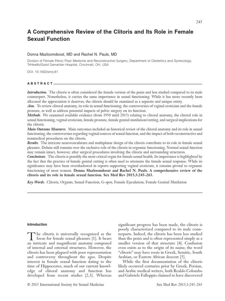 Clitoral Anatomy And Sexual Function Pdf Clitoris Orgasm 