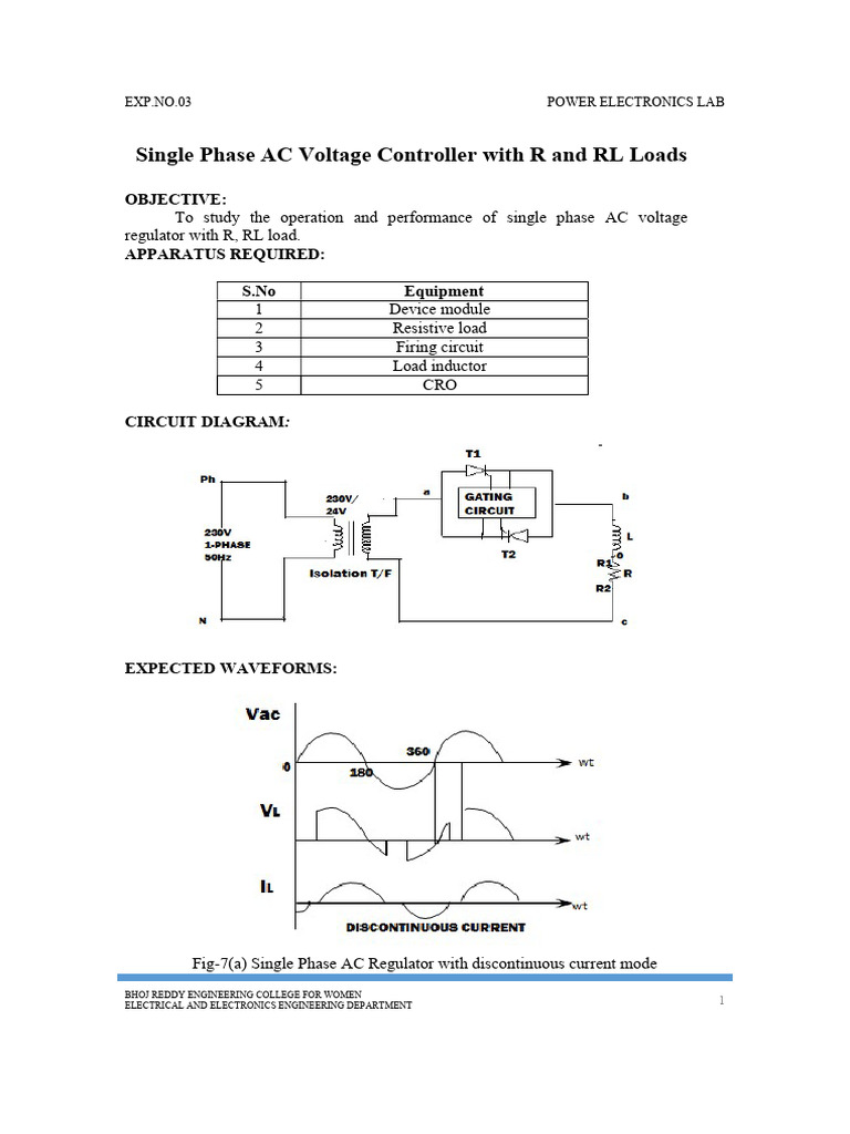 6 Single Phase AC Voltage Controller With R and RL Loads | PDF ...