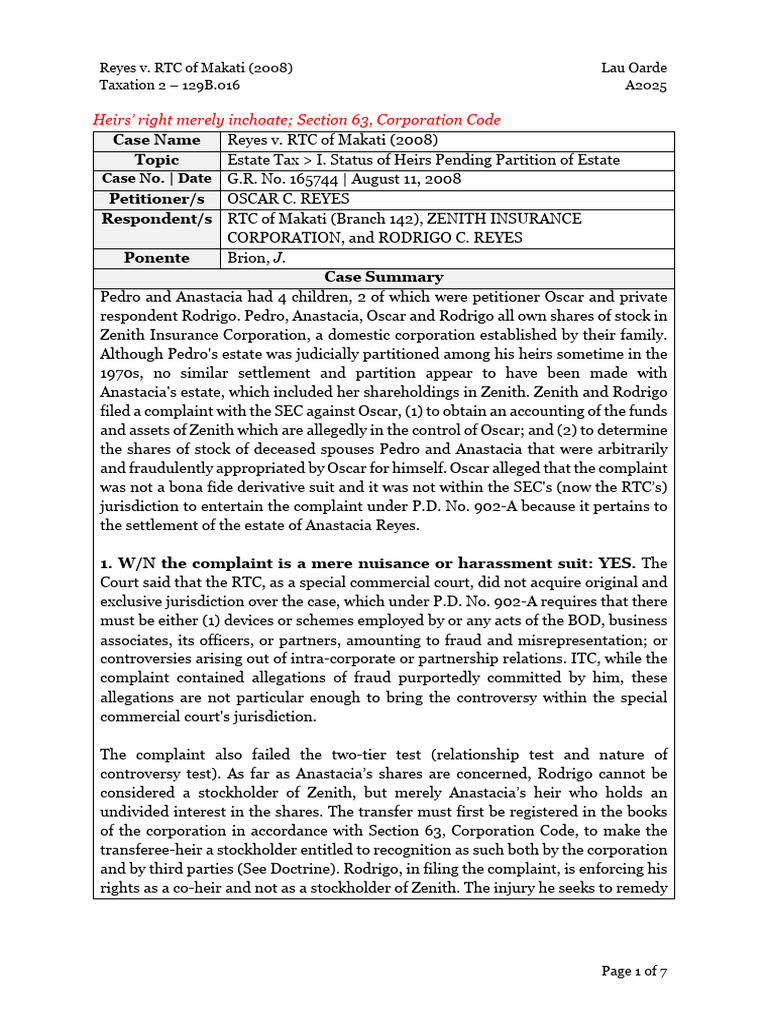 129B.016 - Reyes v. RTC of Makati (2008) - Digest | PDF | Lawsuit ...