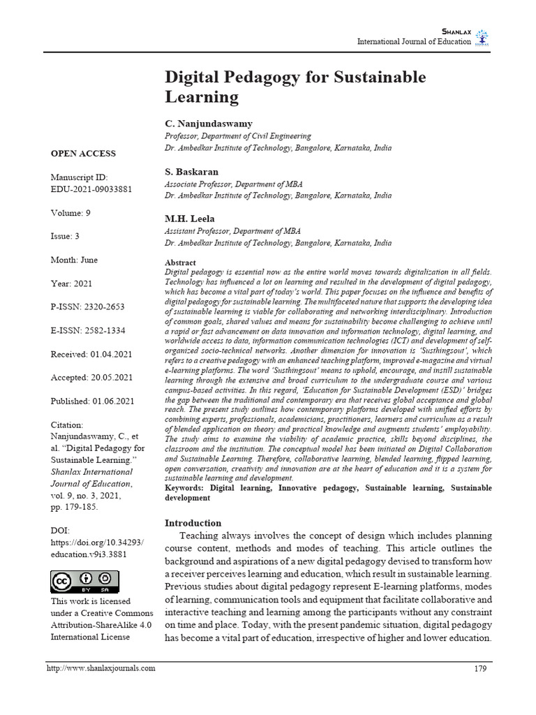 Digital Pedagogy for Sustainable Learning | PDF | Educational ...