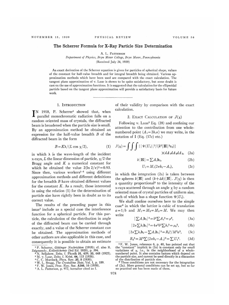 Scherrer formula pdf