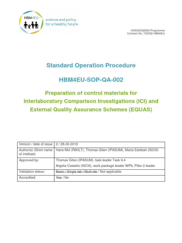 HBM4EU-SOP-QA-002 ICI EQUAS Preparation of Test Materials - v2 | PDF ...