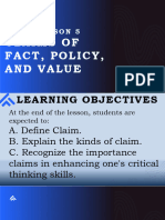 Claims of Facts Policy and Value