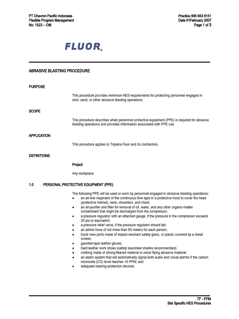Abrasive Blasting Procedure PDF Personal Protective Equipment