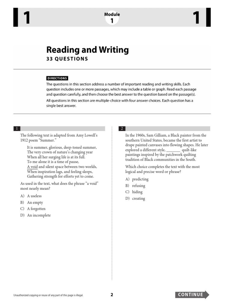 SAT Reading and Writing Practice Test | PDF
