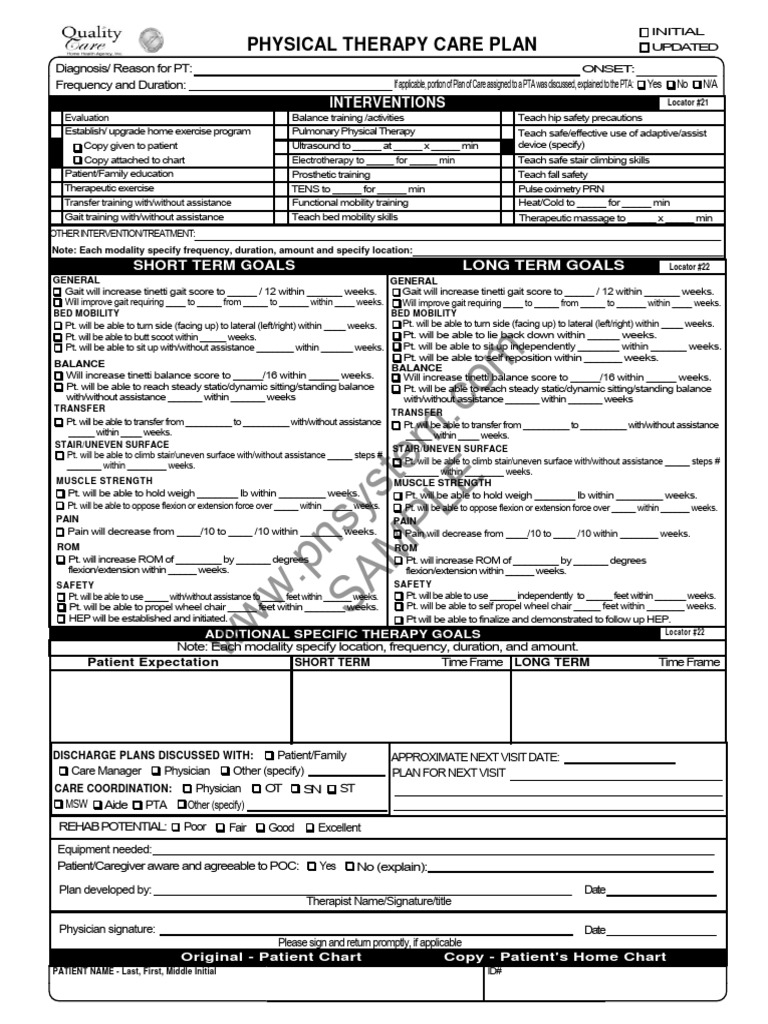 Physical Therapy Care Plan Overview | PDF | Physical Therapy ...