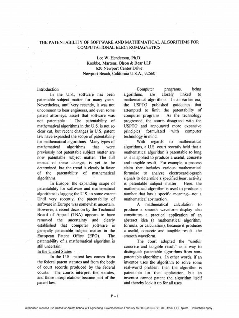 Patentability of Algorithms in Software | PDF | Algorithms | Patent
