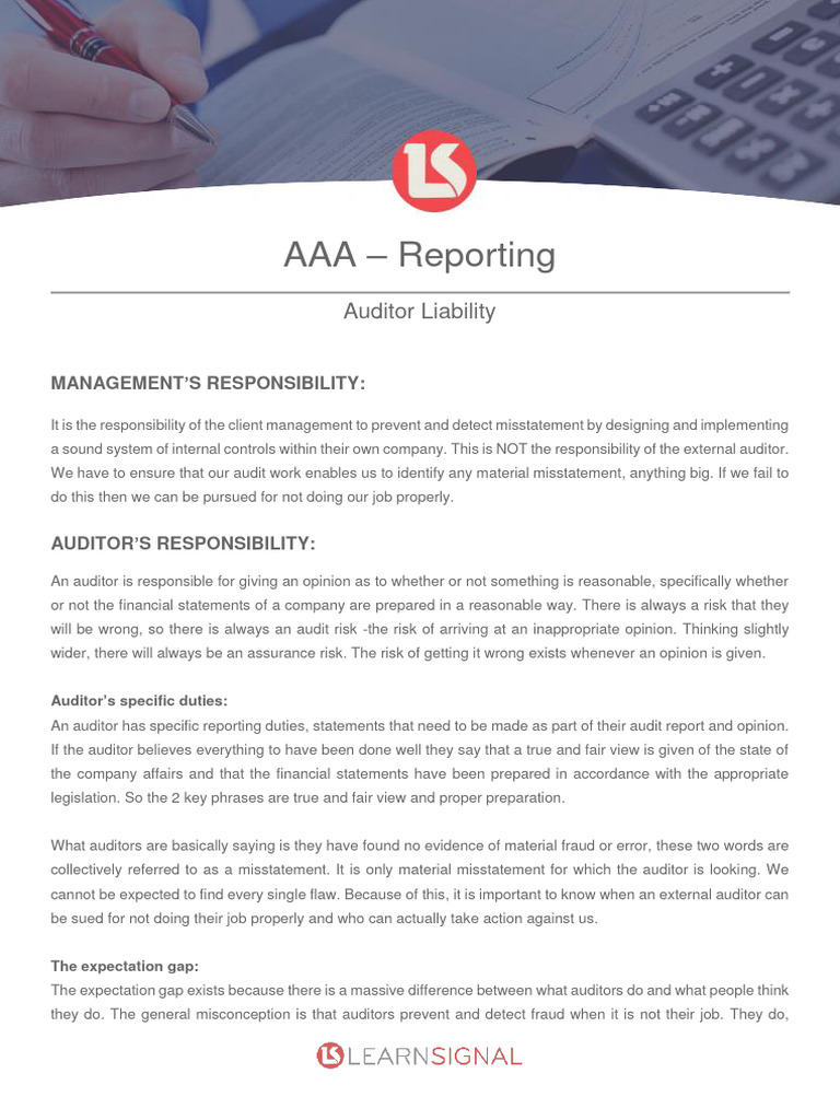 Aaa Auditor Liability Pdf Financial Audit Audit