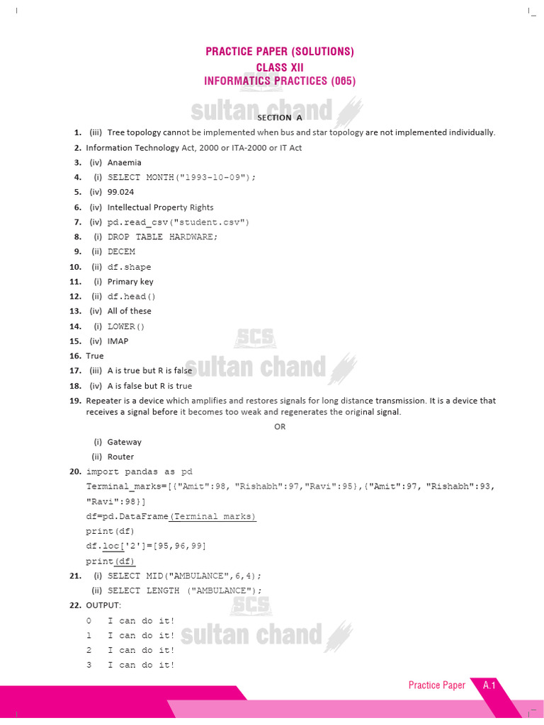 Cbse 12 STD Informatics Practice-Xii - Practice Paper Solution | PDF ...