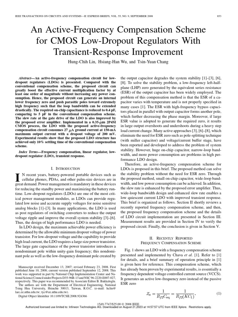 An Active-Frequency Compensation Scheme For CMOS Low-Dropout Regulators ...