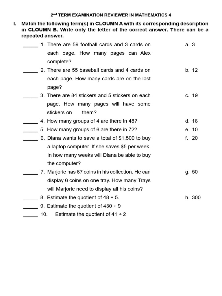 Math 4 Exam Reviewer Guide | PDF | Mathematics | Applied Mathematics