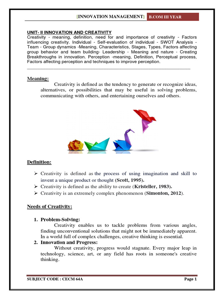 Understanding Creativity's Impact | PDF | Perception | Leadership